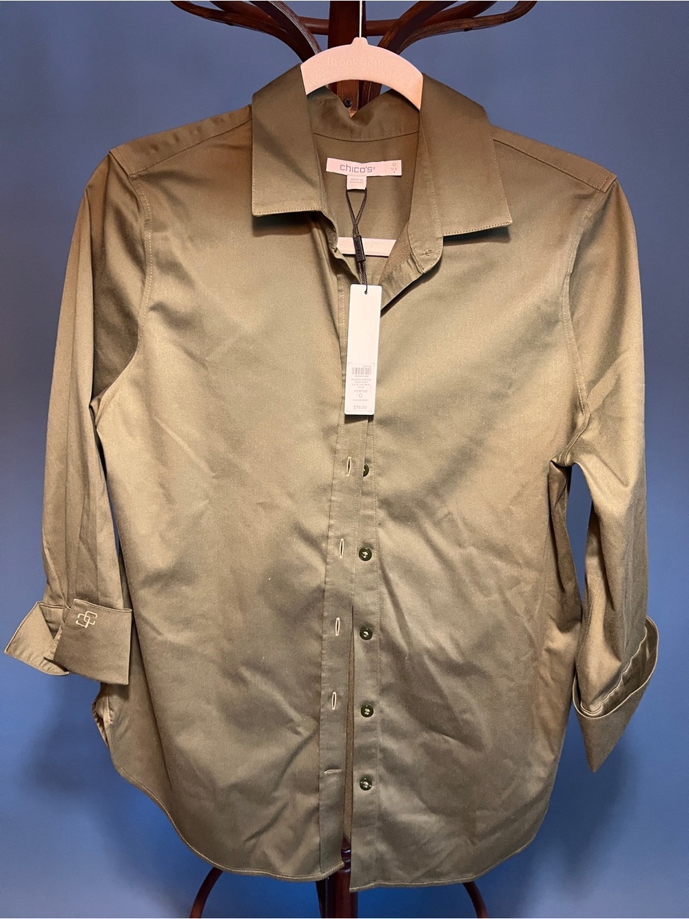 Chicos Classic Button-Down Shirt in Olive Green - Picture 4 of 4